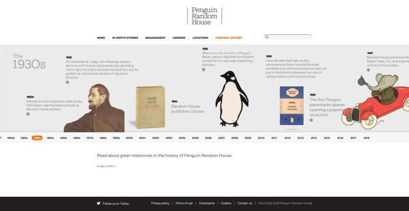 Screenshot from Penguin Random House Company History timeline for the 1930s