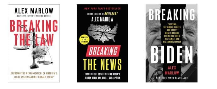 Screenshot from Simon and Schuster website of three Alex Marlow covers