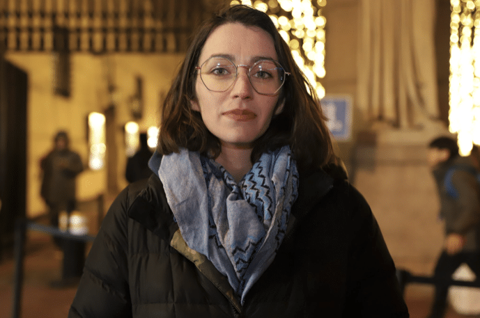 Catherine Curran Groome outside the Columbia campus which she is no longer allowed to enter Ash Marinaccio