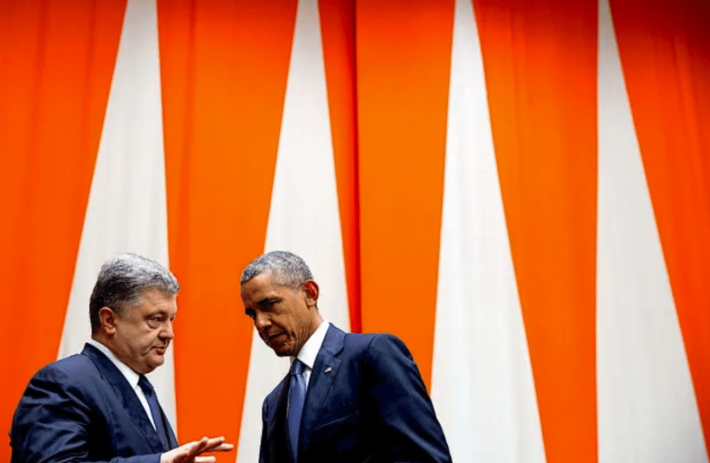 September 2015 President Barack Obama right in a pull aside conversation with Ukraines President Petro Poroshenko outside the UN in New York Fair Use White HousePete Souza