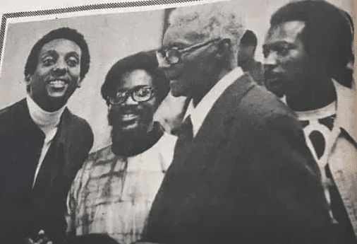 From Left to Right Kwame Ture Walter Rodney and CLR James Richard Douglass of the All Afrikan Peoples Party At a forum on Pan Africanism and Class struggle at Howard University in 1974 Credit Dwayne Wong Omowale