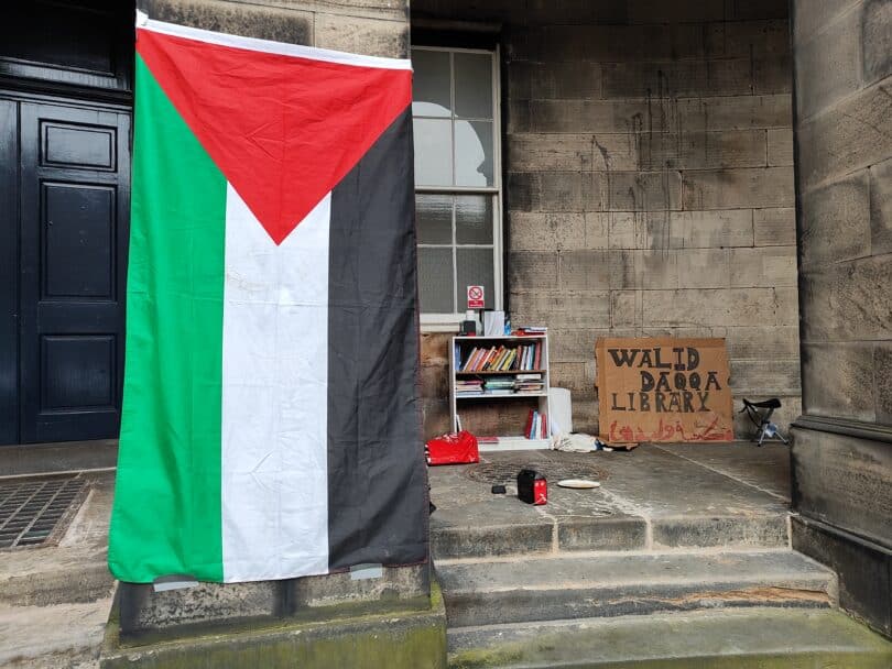  | Walid Daqqa Library at the University of Edinburgh Old College encampment Source Wikimedia Commons Fjmustak May 28 2024 | MR Online
