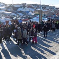 CRUNCH TIME: Voters queue outside a polling station in Nuuk, Greenland on Tuesday