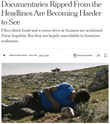 The New York Times 121824 noted that No Other Lands lack of distribution made the film part of a broader trend in recent years in which topical documentaries have struggled to secure distribution