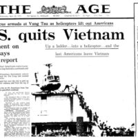 Front page of Melbourne’s Age, 30 April 1975 CREDIT: The Age archives