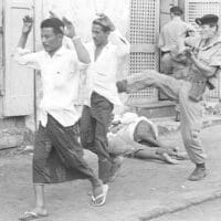 A British soldier kicks anti-colonial demonstrators in Yemen, 1967. Keir Starmer bombed the country last month. (Photo: AP / Alamy)