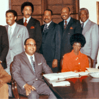 Founding 13 members of the Congressional Black Caucus, 1971. Charles Rangel, standing second from the left. (Courtesy Office of the Clerk, U.S. House of Representatives)