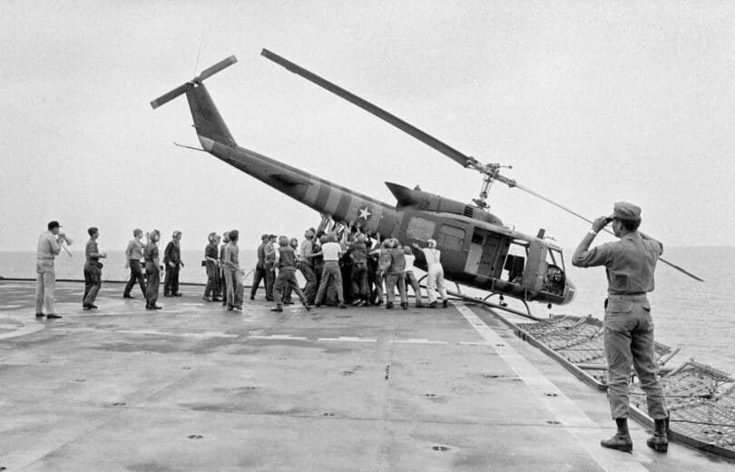  | Iroquois helicopter pushed overboard from the USS Blue Ridge during the evacuation of Saigon April 29 1975 | MR Online