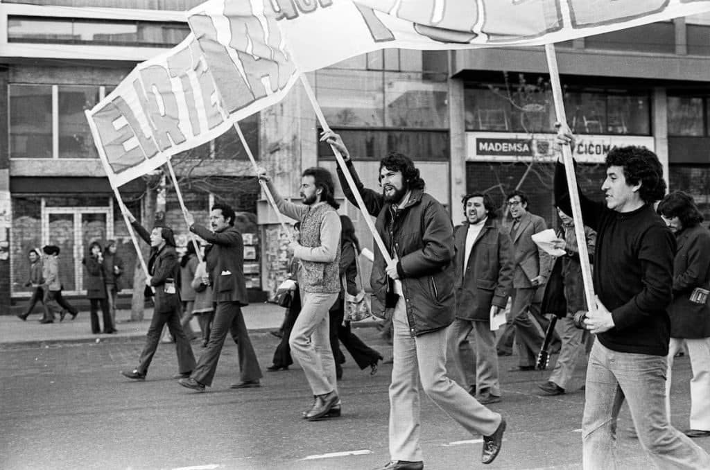 AweekbeforethecoupVictorJarafarrightmarchesforpeaceanddevelopment197321024x678 | MR Online A week before the coup Victor Jara pictured on the far right marches for peace and development 1973