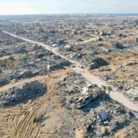 An aerial view showing destruction in Rafah, Gaza, January 2025.