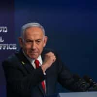 Israeli Prime Minister Benjamin Netanyahu gives a press conference in Jerusalem, on 21 May 2025 (Ronen Zvulun/Pool/AFP)