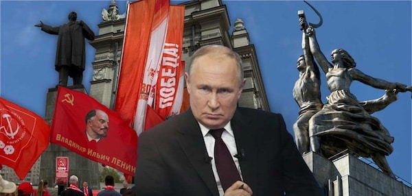 MR Online | The Communist Party of the Russian Federation CPRF is in a difficult political situation but it continues to carry on the class struggle against the capitalists who looted the Soviet people while also navigating the complexities of the war in Ukraine | Putin photo via AP Other photos CJ Atkins  Peoples World Montage design PW | MR Online