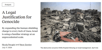 JewishCurrentsHumanShields350x172 | MR Online Jewish Currents 71724 By casting all the protected sites and people it has bombed as shields Israel thus seeks to shift the responsibility for its mass killings of civilians and sweeping destruction of civilian infrastructure onto Hamasabsolving itself of blame and legal accountability