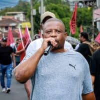 Panamanian worker on the streets as part of the national strike. Photo: SUNTRACS