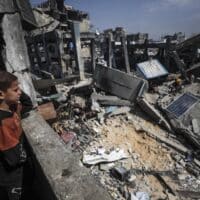 A view of the destruction after the Israeli military targeted a United Nations Relief and Works Agency for Palestine Refugees in the Near East (UNWRA) building in Jabaliya refugee camp in the Gaza Strip. May 10, 2025. (Photo by Mahmoud Issa/Anadolu via Getty Images)