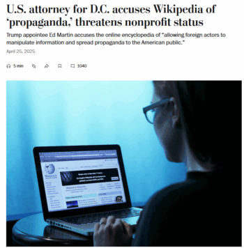 WaPoWikipedia350x356 | MR Online Wikipedia editor Molly White told the Washington Post 42525 that the Trump administration was weaponizing laws to try to silence high quality independent information