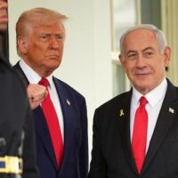 President Donald Trump, left, greets Israel's Prime Minister Benjamin Netanyahu at the White House, Monday, April 7, 2025, in Washington [AP Photo/Evan Vucci]