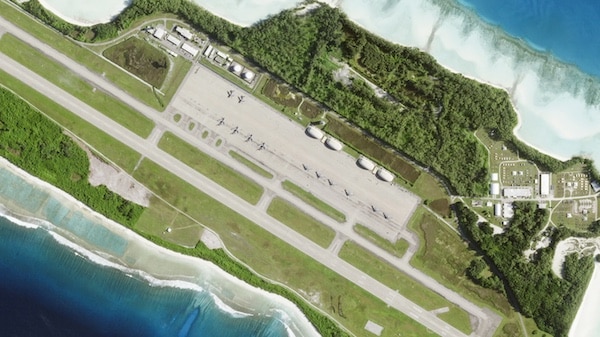 MR Online | This satellite image from Planet Labs PBC shows six US B 2 stealth bombers parked at Camp Thunder Cove in Diego Garcia on April 2 2025 Though officially deployed for operations in Yemen the presence of these nuclear capable aircraft in striking range of Iran has raised concerns that the US is quietly preparing to support a potential Israeli attack Photo | AP | MR Online