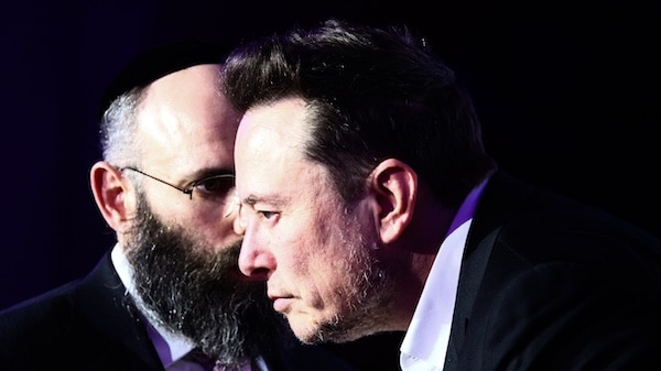 MR Online | SpaceX X formerly Twitter and Tesla CEO Elon Musk speaks with a person during a live interview with Ben Shapiro at the European Jewish Associations symposium on antisemitism in Krakow Poland Jan 22 2024 Photo | STR | NurPhoto via AP | MR Online