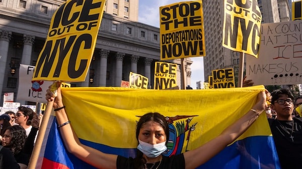  | A person holds the flag of Ecuador as people protest against deportations in New York City on 10 June 2025 Adam GrayGetty Images via AFP | MR Online