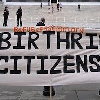 Demonstrators hold up signs opposing President Donald Trump and his attack on birthright citizenship outside the U.S. Supreme Court in Washington, D.C., on June 27, 2025. (Photo: Alex Wroblewski/AFP via Getty Images)