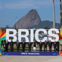 World leaders attend the 2025 BRICS Summit in Rio de Janeiro, Brazil, July 7, 2025. Photo courtesy the Government of India/Wikimedia Commons.