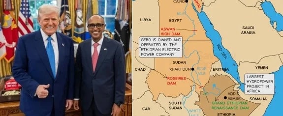 2 copy | MR Online Left President Trump in the Oval Office on June 18 with Ethiopian Ambassador Binalf Andualem