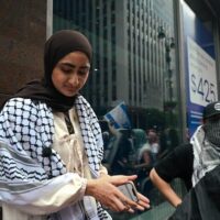 HADEEQA ARZOO MALIK PREPARES TO SPEAK ON JUNE 8 AT CUNY4PALESTINE’S PRESS CONFERENCE AND RALLY TO ADDRESS REPRESSION ACROSS CUNY. (PHOTO: JUDE SEMINARA / @JUDESIES)