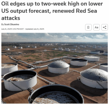ReutersOilHigh350x335 | MR Online Reuters 7825 reported that the US will produce less oil in 2025 than previously expected as declining oil prices have prompted producers to slow activity this yearwith no acknowledgment of the climate impact of this slowdown