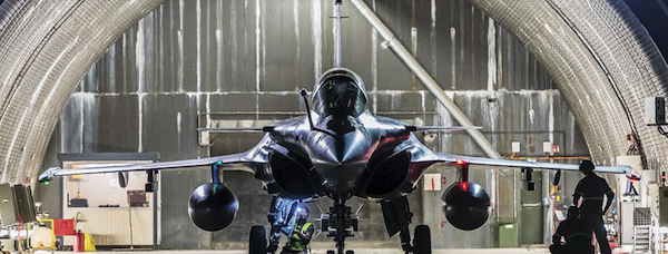 MR Online | A Rafale BF3 practices alert in a protective aircraft shelter at an unknown base potentially Saint Dizier with an ASMPA nuclear cruise missile shape attached to its center pylon Credit French Air Force | MR Online