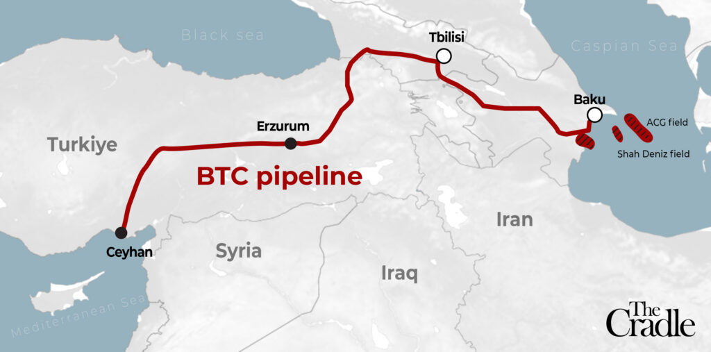 A map showing the Baku—Tiflis—Ceyhan (BTC)Pipeline route.