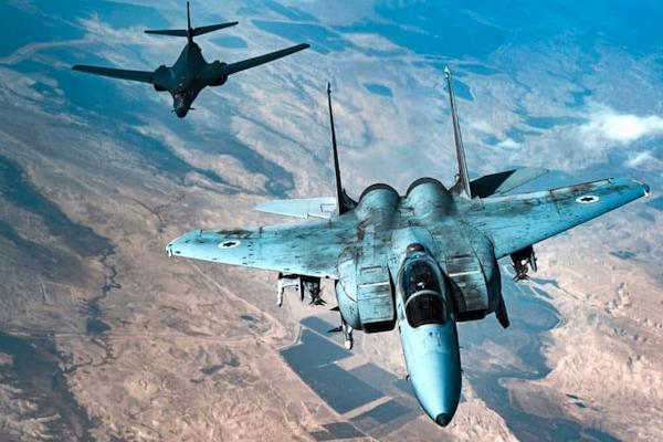 MR Online | AN ISRAELI AIR FORCE F 15 STRIKE EAGLE FLIES IN FORMATION WITH A US AIR FORCE B 1B LANCER OVER ISRAEL AS PART OF A DETERRENCE FLIGHT SATURDAY OCTOBER 30 2021 PHOTO US AIR FORCESENIOR AIRMAN JERREHT HARRIS | MR Online