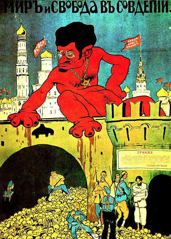 Anti Bolshevik propaganda poster 1919 depicting Leon Trotsky as a devil