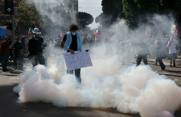 | Los Angeles County Sheriffs launch tear gas at protesters at a demonstration against continued ICE raids and the deployment of the National Guard and Marines to LA June 14th 2025 | MR Online