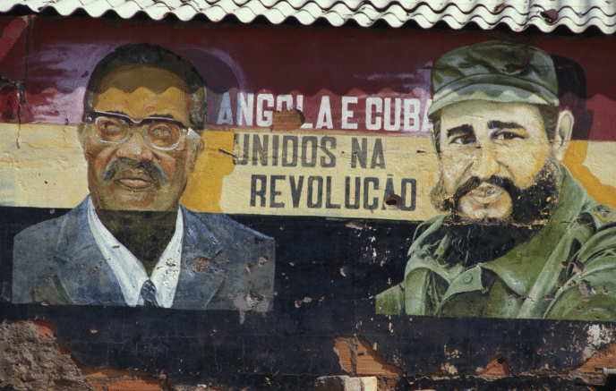 Mural in Havana depicting Cuban support for Angolan Revolution Pictured are Cuban revolutionary leader Fidel Castro and Angolan revolutionary leftist Agostinho Neto Source warhistoryonlinecom