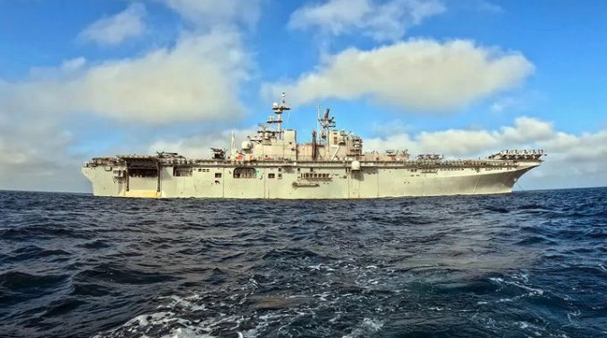 The Wasp class amphibious assault ship USS Iwo Jima in the Caribbean