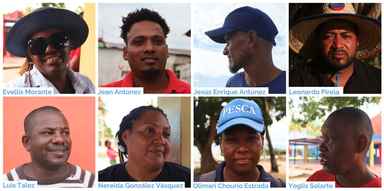 Evellis Morante is a parliamentarian and spokesperson for the Palmarito Afro-Descendant Commune | Jean Antúnez is a fisherman and the main spokesperson of the Hugo Chávez CONPPA | Jesús Enrique Antúnez is a fisherman, a member of the Palmarito CONPPA | Leonardo Pirela, the son of fisherfolk, is the Fishing and Aquaculture Ministry representative for Merida state | Luis Talez is a fisherman, campesino, and hunter | Nereida González Vásquez is a communal spokesperson and the coordinator of the local medical ambulatory | Olimari Chourio Estrada is a fisherwoman and the main spokesperson of the Women’s CONPPA | Yoglis Solarte is a communard and a PSUV member (Rome Arrieche). 