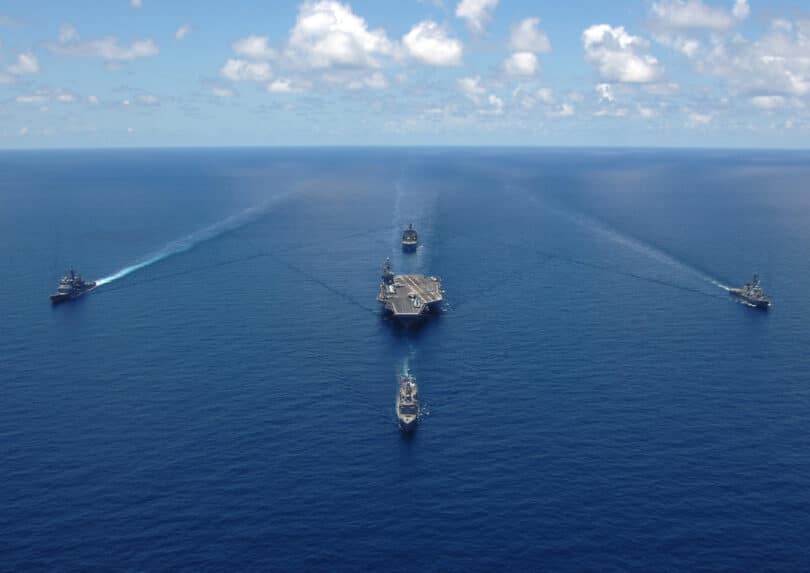 Aerial view of USS George Washington Carrier Strike Group in the Caribbean, 2006.