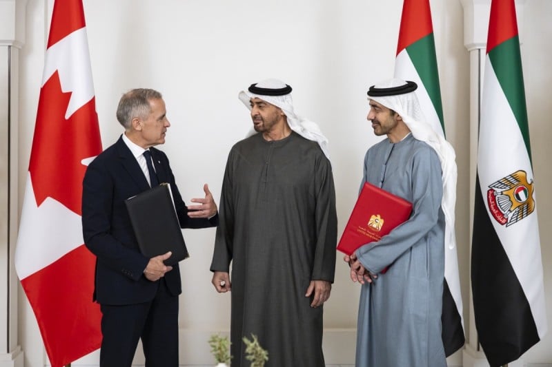 Prime Minister Mark Carney in Abu Dhabi, where Canada recently launched negotiations toward a free trade deal with the United Arab Emirates. Photo courtesy Mark Carney/X.