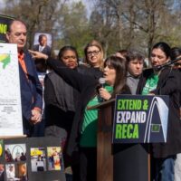 Experts warn that women and children around contaminated sites are particularly vulnerable to health fallout. Cancer rates among women and girls around Coldwater Creek are already “astronomical,” and survival rates are low, says Dawn Chapman (second to right), one of the co-founders of Just Moms STL, a nonprofit that advocates for the cleanup of her community the expansion of the Radiation Exposure Compensation Act (RECA) to cover affected areas of St. Louis. In July, the House passed the RECA expansion as part of the reconciliation bill, and residents in the St. Louis region have started receiving radiation exposure compensation this month. (Credit: Just Moms STL)