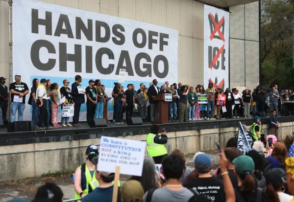 Brandon Johnson speaks to a massive crowd of a quarter million at Chicago’s “No Kings Protest.”