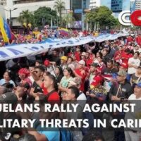 In Caracas, thousands marched on Oct. 6 to denounce U.S. aggression in the Caribbean and affirm Venezuela’s right to sovereignty, peace, and self-determination. Screenshot from YouTube / CCTV Video News Agency