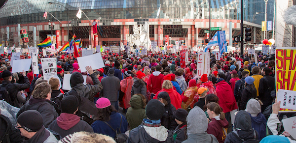A dozen unions in Chicago struck for the day on April 1, 2016—one of several examples from recent history that hold lessons for how the labor movement could "speed-run" to larger, more disruptive actions. Photo: Jim West/jimwestphoto.com