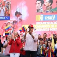 Venezuelan President Nicolás Maduro leads a demonstration Monday at the Miraflores Presidential Palace in Caracas. (Prensa Presidencial)