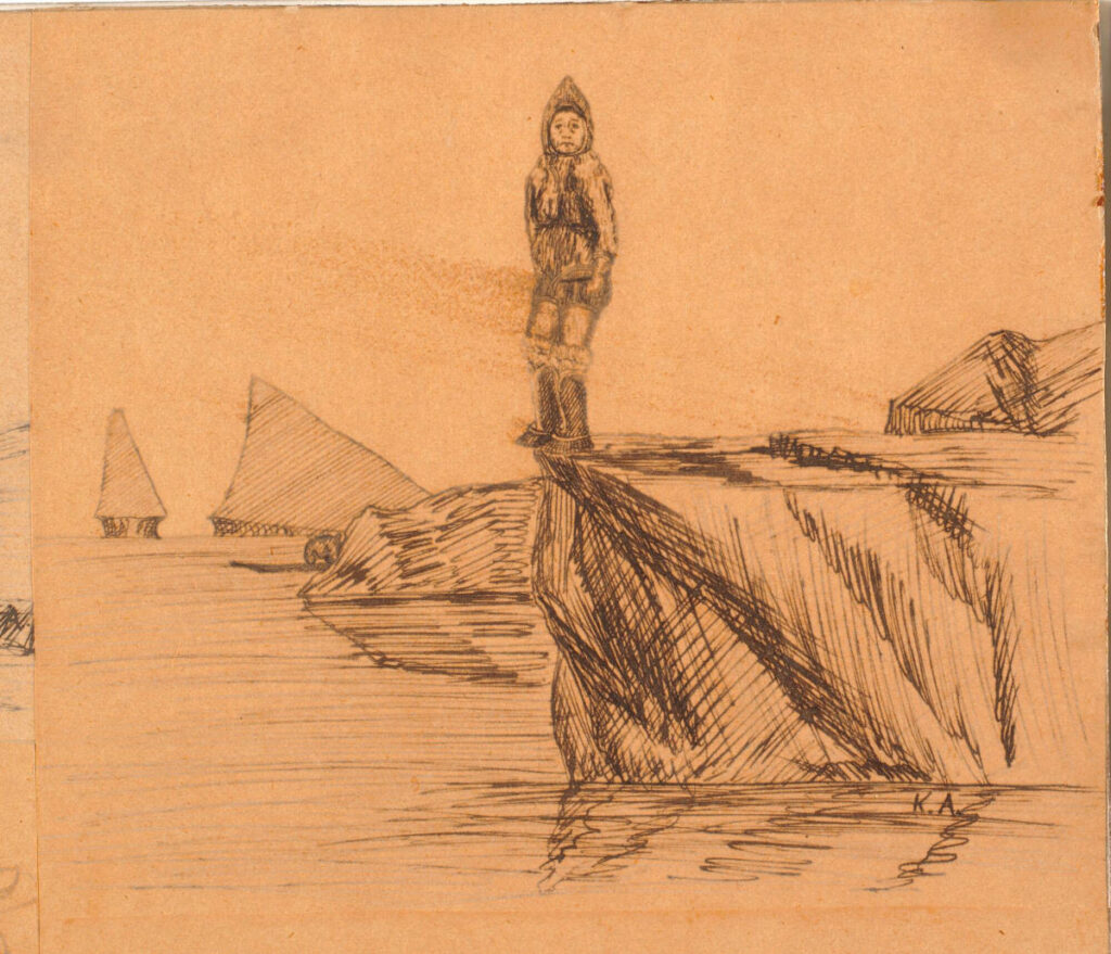 Kaarale Andreassen (Kalaallit Nunaat), Kvinde på en klippe (Woman on a Cliff), n.d.