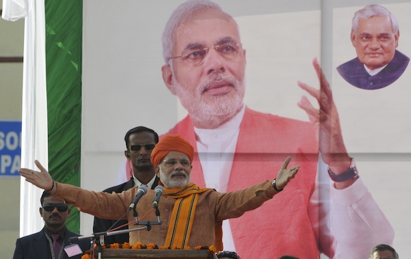 MR Online   BJP candidate for prime minister Narendra Modi addresses the crowd during the Lalkar rally in Jammu India Image by Amarjeet Singh Copyright Demotix 1122013   MR Online