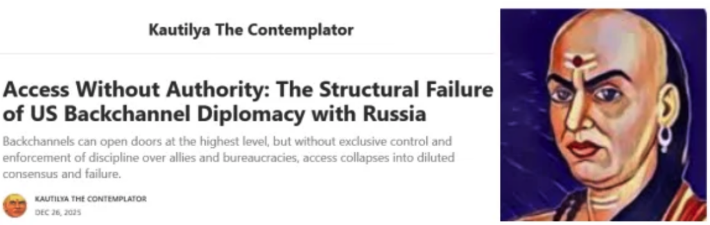 Left, the substack essay—https://chandragupta.substack.com/p/access-without-authority-the-structural The original Kautilya, right, was also a pen name for the author of the Sanskrit treatise on statecraft, diplomacy, and war called the Arthashastra. It’s likely that the treatise was compiled and published several hundred years after the Maurya empire to which it referred had lost power. The work itself also disappeared until the 20th century. That there was a genuine master, political adviser and author of the treatise is as much of an invention as the picture.