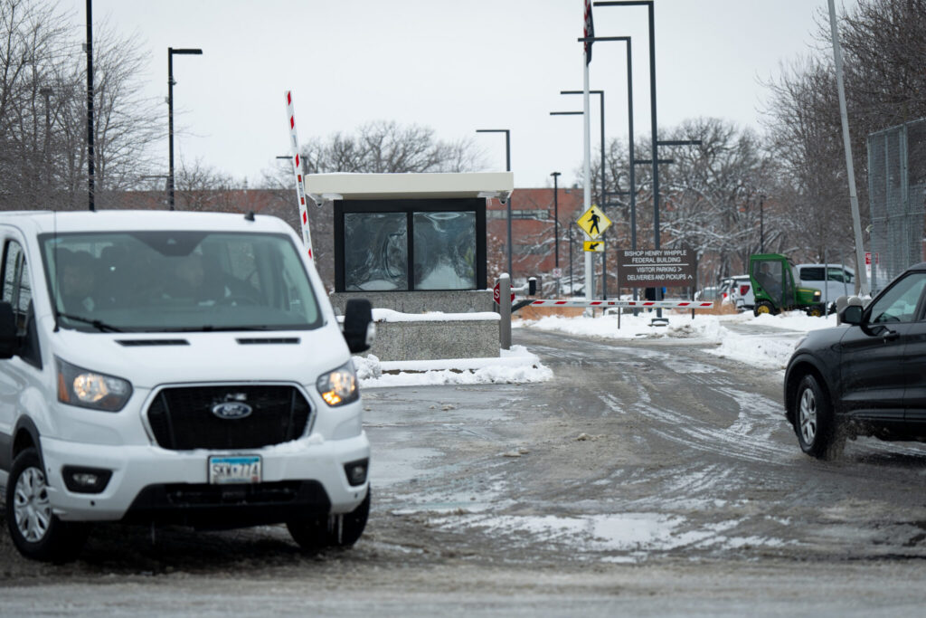 The Bishop Henry Whipple Federal Building where many people detained by ICE are held on Feb. 19, 2026.(Photo by Glen Stubbe/Minnesota Reformer)