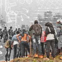 Photograph (PUPSOC), Cajibío, Cauca: clash during forced coca eradication.