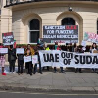 Sudan protesters gather outside the UAE embassy in London (Photo credit: Dabanga)